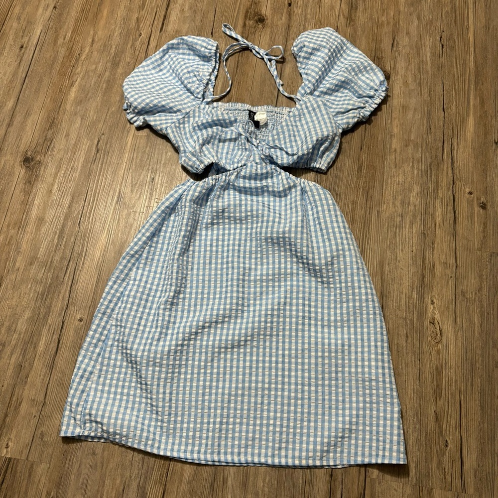 Gingham Midi Dress w/Open Slits on the Side - Size XS